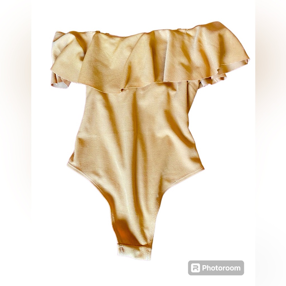 Ruffle top one piece swimsuit in mustard yellow
